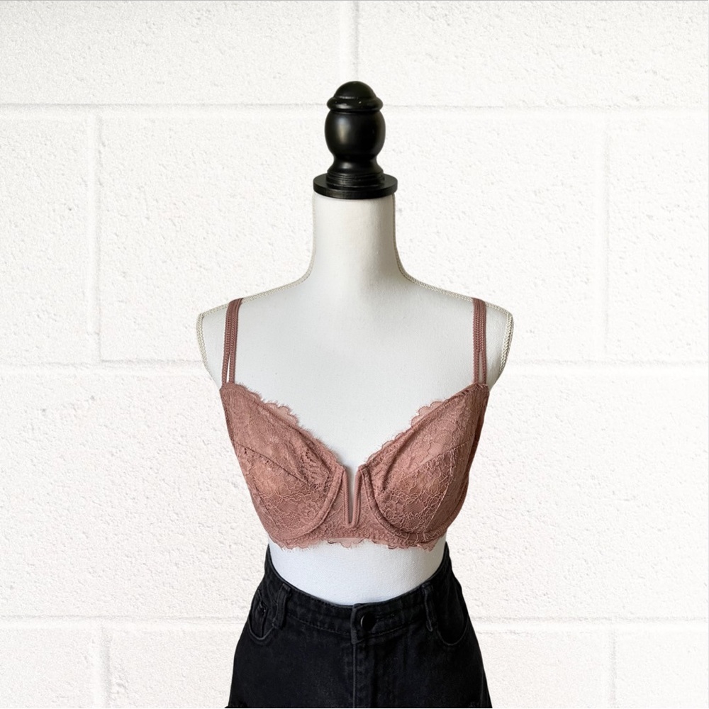 Auden Mauve Pink Lace V Cut Plunge Bralette Bra Top